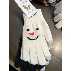 Touchscreen-Compatible Knit Gloves 2-Pair Set With Snowman Design  Black & White